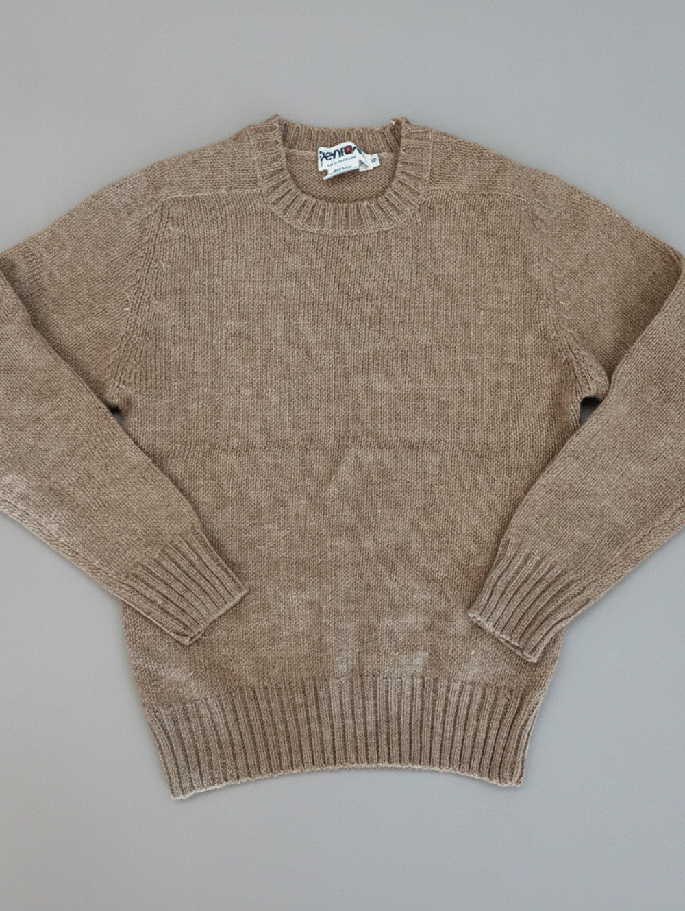 Vintage Penrose Pure Wool Crewneck Sweater Brown Tan Size M Made in Hong Kong